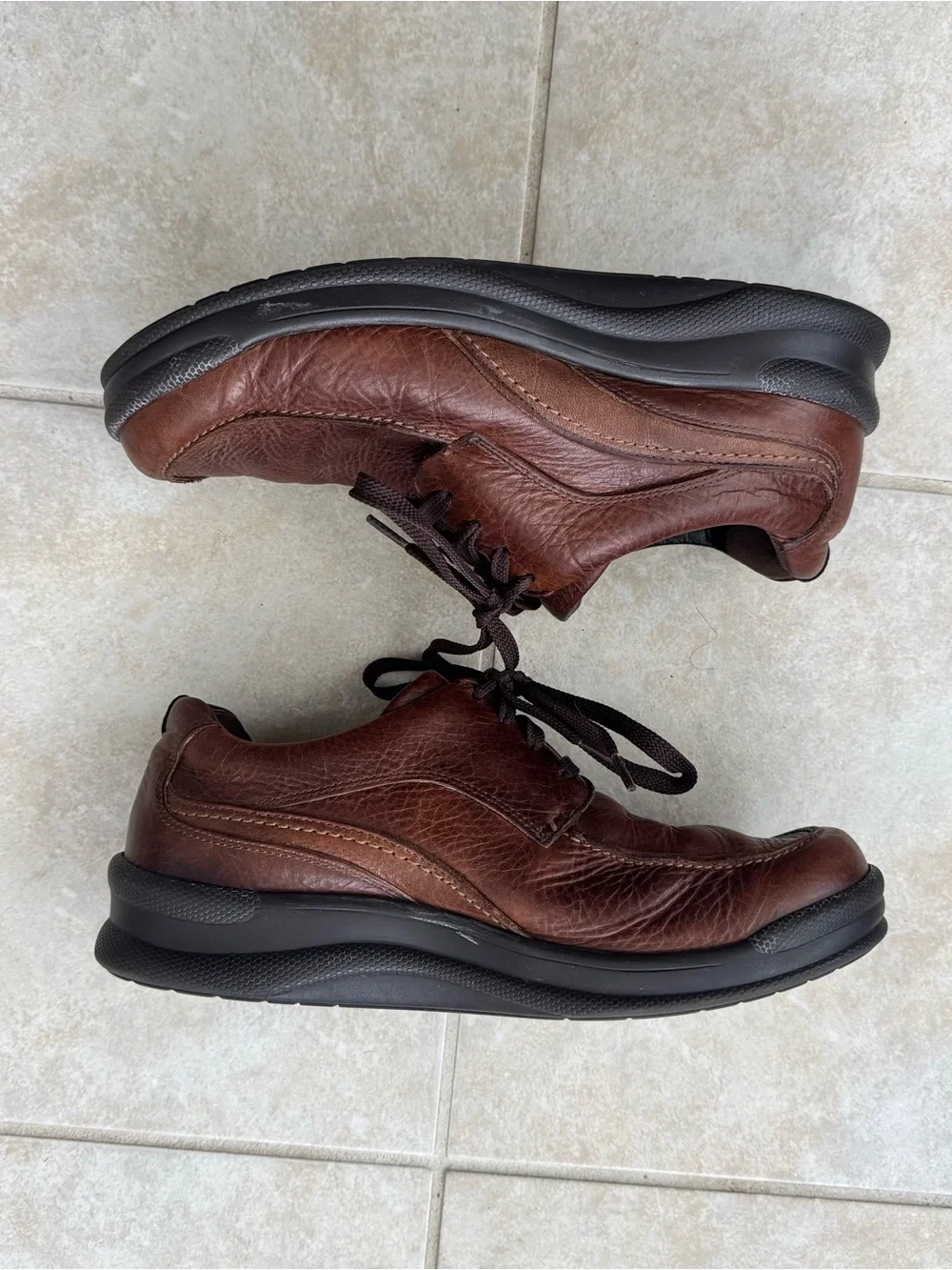 SAS Move On Brown Leather Walking Shoes Mens 7.5 W Lace Up Comfort Made In USA